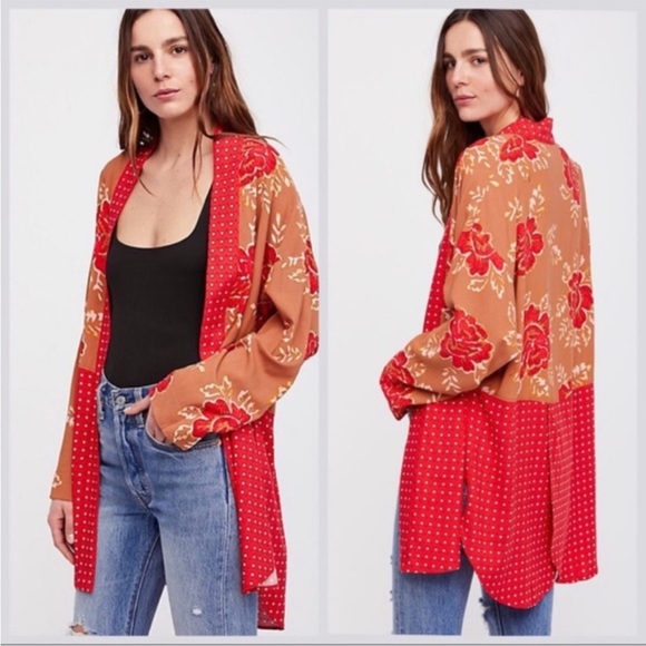 Free People Other - Free People Medium Forget Me Not Floral Red and Tan Kimono
